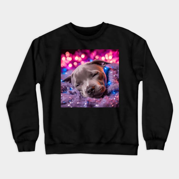 Sleepy Staffordshire Puppy Crewneck Sweatshirt by Enchanted Reverie